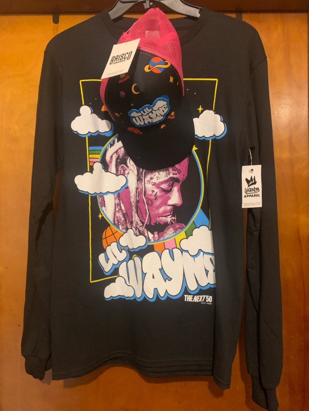 NWT Brisco Brands Legends Apparel Size S Lil Wayne Black Long Sleeve Shirt Set